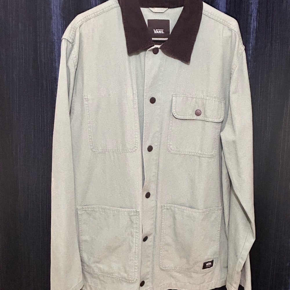 Vans Men's Light Green Jacket with Black Collar